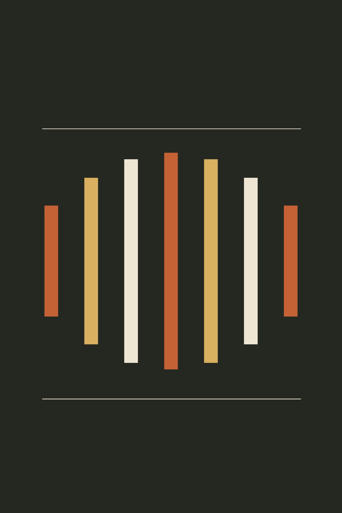 Seven warm frequency bars expand and contract against a near-black background.