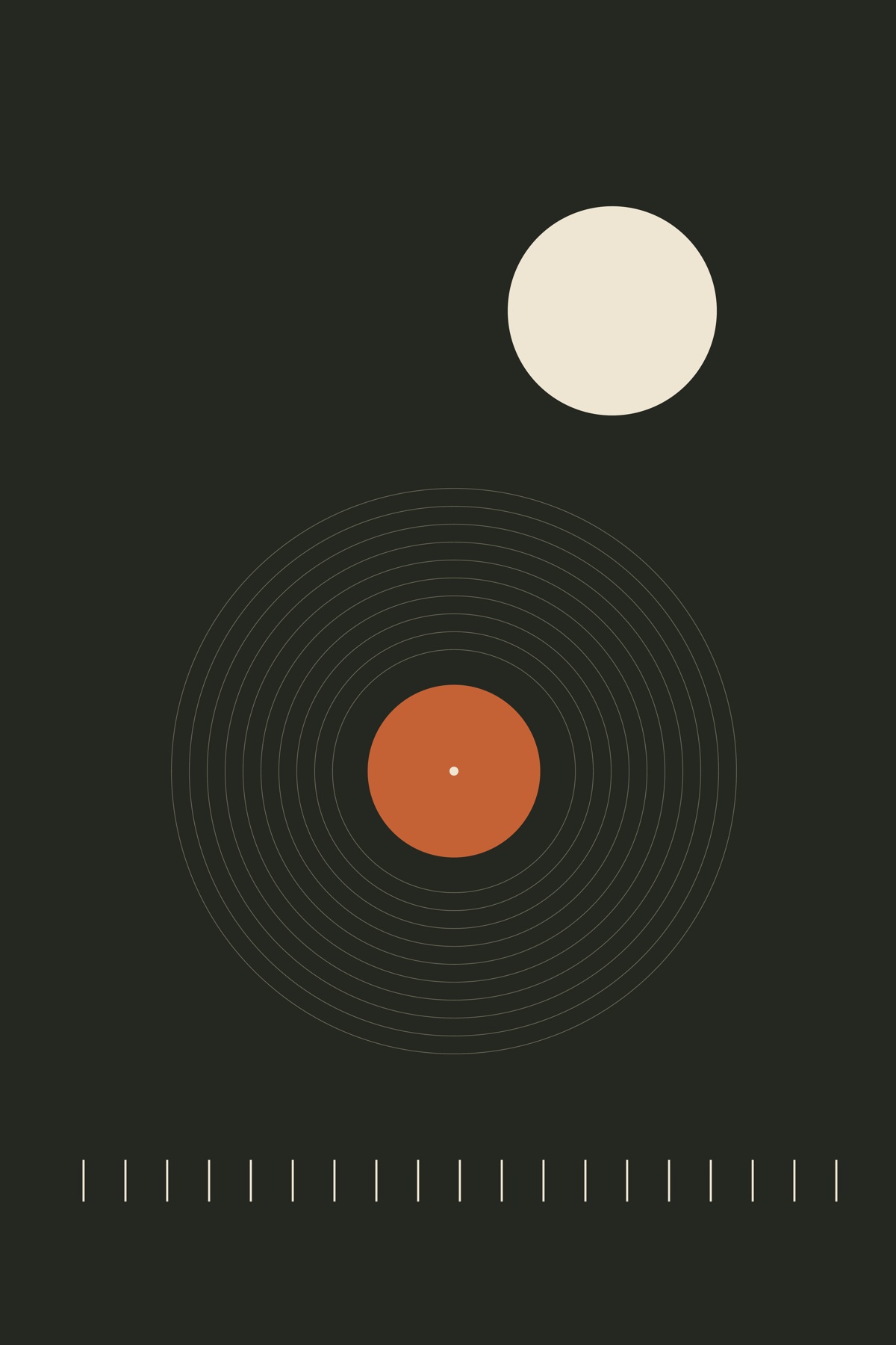 A small cream moon hangs over a record in a field of near-black.